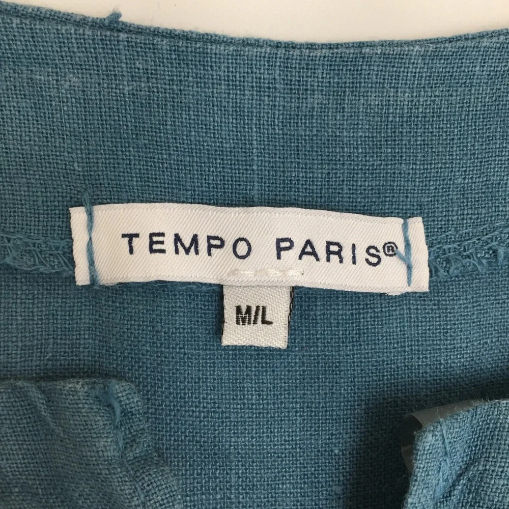 Tempo Paris 100% Linen Tunic Top Blue Women’s M/L Lagenlook - Picture 4 of 12